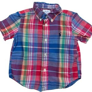 Ralph Lauren Button Down Shirt Boys 24M Multicolor Madras Plaid Short Sleeve